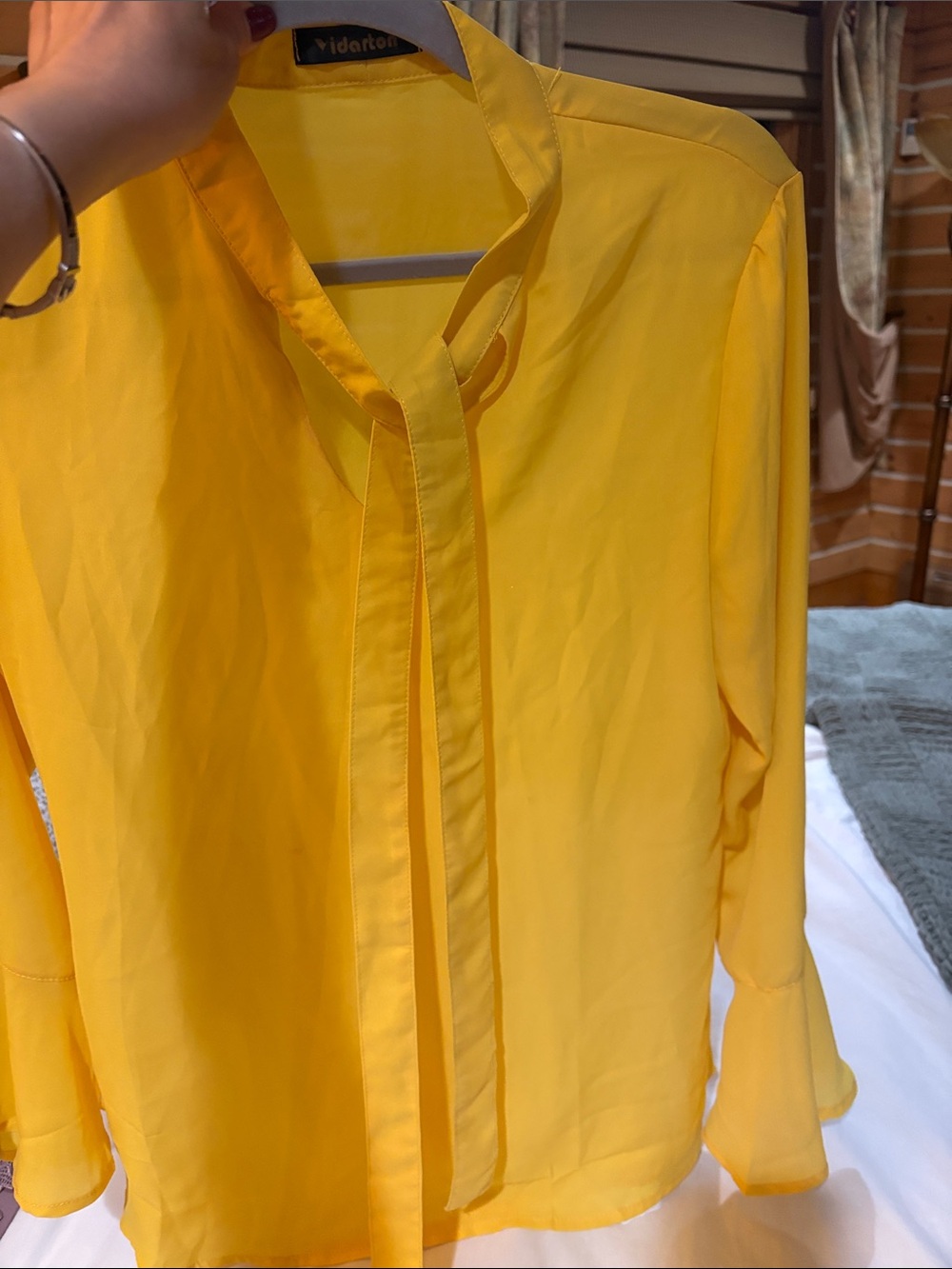 Women's Yellow Tie-Neck Blouse by